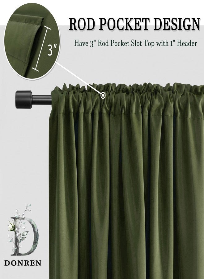 DONREN Olive Green Blackout Curtains 48 Inch Length 2 Panels Set - Rod Pocket Room Darkening Thermal Insulated Curtains & Drapes for Boys Bedroom/Cabin/Loft,W52 x L48 Inches Long - Image 2
