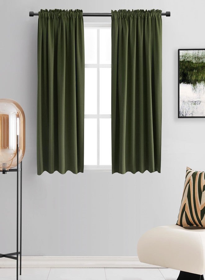 DONREN Olive Green Blackout Curtains 48 Inch Length 2 Panels Set - Rod Pocket Room Darkening Thermal Insulated Curtains & Drapes for Boys Bedroom/Cabin/Loft,W52 x L48 Inches Long - Image 1