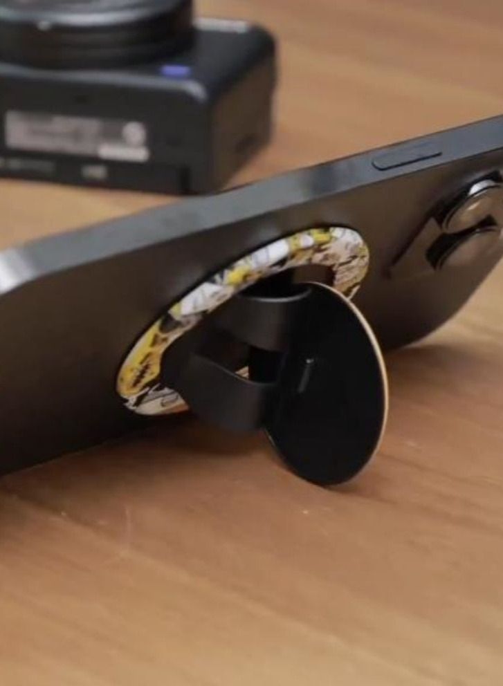 Color Fans حامل بمقبض هاتف متوافق مع MagSafe، حامل بمقبض هاتف MagSafe مع حزام إصبع من السيليكون، متوافق مع الشحن اللاسلكي أسود/أصفر - Image 3