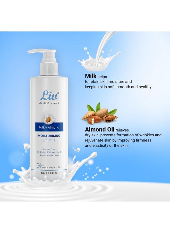 LIV Liv Milk and Almond Oil Body Lotion | Hydrates and Nourishes | Reduces Fine Lines & Wrinkles | Quick Absorbing | Improves Firmness & Elasticity | Soft, Smooth & Glowing Skin | 250ml  - Image 5