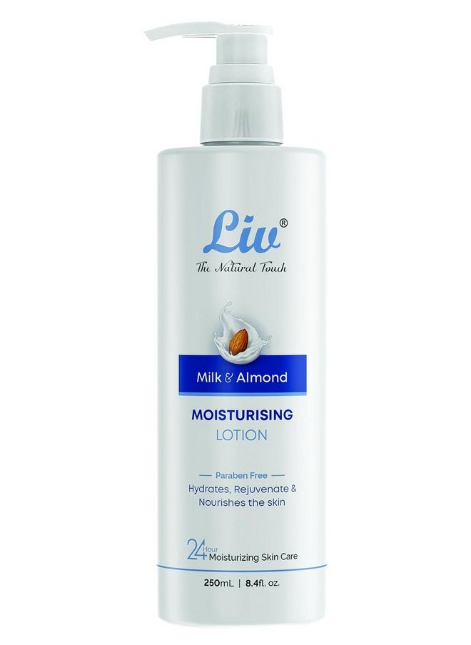 LIV Liv Milk and Almond Oil Body Lotion | Hydrates and Nourishes | Reduces Fine Lines & Wrinkles | Quick Absorbing | Improves Firmness & Elasticity | Soft, Smooth & Glowing Skin | 250ml  - Image 1