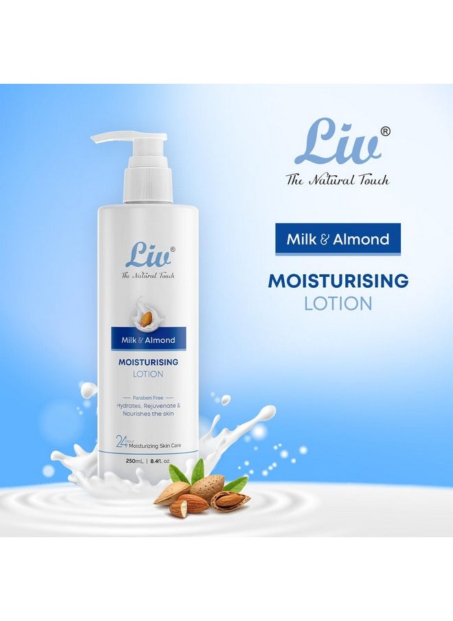 LIV Liv Milk and Almond Oil Body Lotion | Hydrates and Nourishes | Reduces Fine Lines & Wrinkles | Quick Absorbing | Improves Firmness & Elasticity | Soft, Smooth & Glowing Skin | 250ml  - Image 3