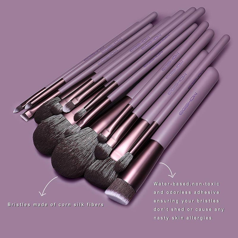 EIGSHOW Makeup Brush Set, EIGSHOW Professional Makeup Brushes Kit Foundation Powder Concealers Eye Shadows Makeup 15 Piece for Eye Face Liquid Cream Cosmetics Brushes Kit, Gift for Women, Travel Set(Purple) - Image 4