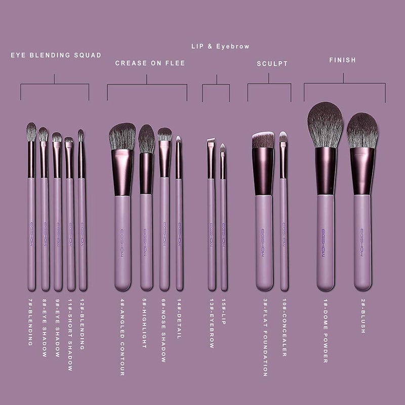 EIGSHOW Makeup Brush Set, EIGSHOW Professional Makeup Brushes Kit Foundation Powder Concealers Eye Shadows Makeup 15 Piece for Eye Face Liquid Cream Cosmetics Brushes Kit, Gift for Women, Travel Set(Purple) - Image 2