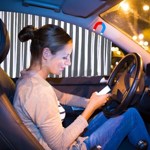 QIMIT Universal Fit Magnetic Car Side Window Privacy Sunshade, Removable Car Sun Shade Side Window Curtains, Magnet Pleated Curtains for Window (4PCS) (Silver) - Image 2