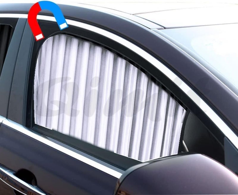 QIMIT Universal Fit Magnetic Car Side Window Privacy Sunshade, Removable Car Sun Shade Side Window Curtains, Magnet Pleated Curtains for Window (4PCS) (Silver) - Image 1