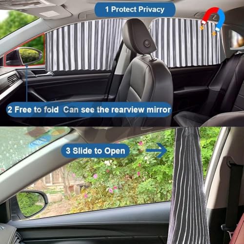 QIMIT Universal Fit Magnetic Car Side Window Privacy Sunshade, Removable Car Sun Shade Side Window Curtains, Magnet Pleated Curtains for Window (4PCS) (Silver) - Image 3