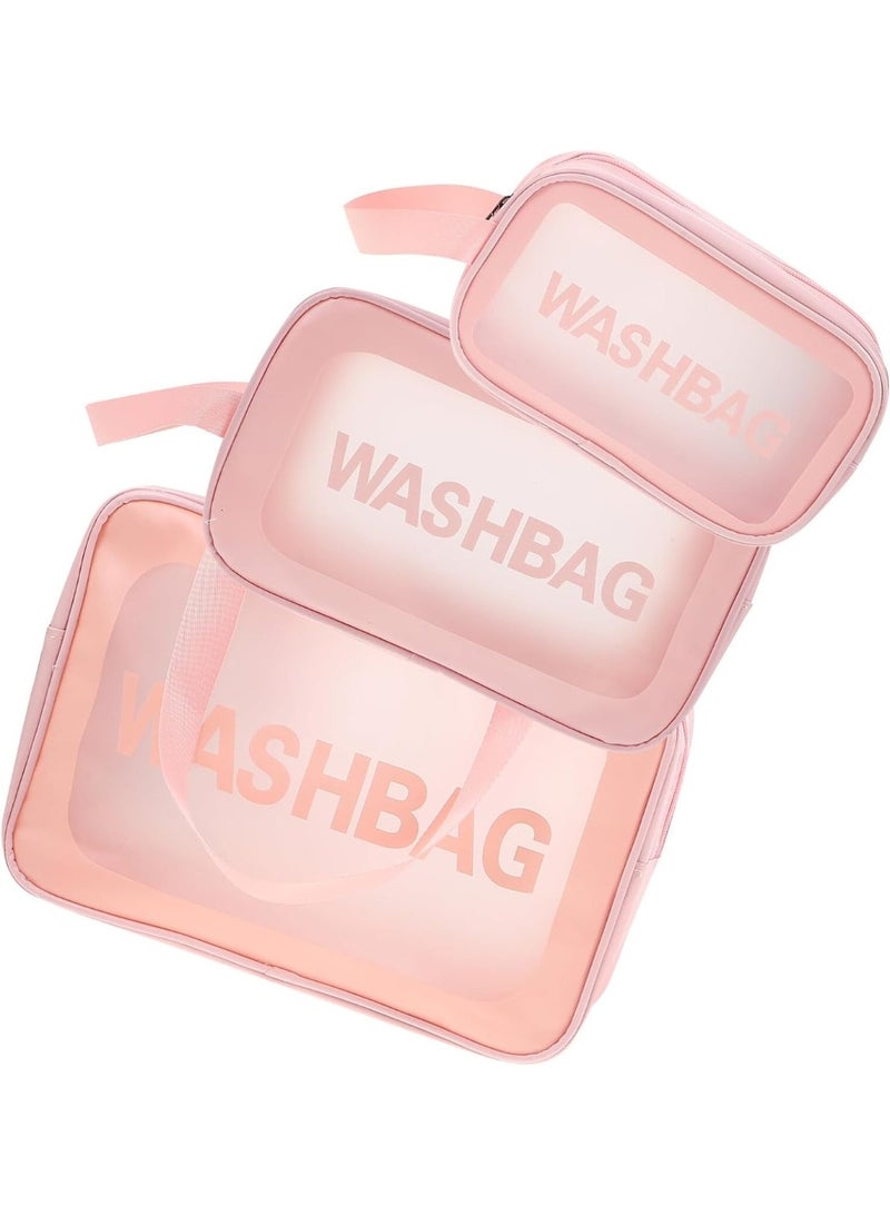 Kaza 3pcs Travel Makeup Organizer Set Matte Pvc Toiletry Bags Large Capacity Zippered Cosmetic Pouches for Women Airport-approved Portable Toiletry Storage - Image 1