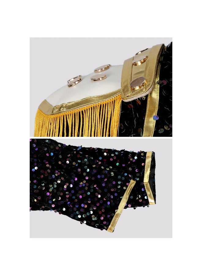 Y&D Women’s Black Sequins Performance Costume Deluxe Style Singers Dancers Cosplay Halloween Outfits - Image 5