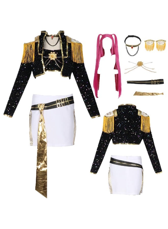 Y&D Women’s Black Sequins Performance Costume Deluxe Style Singers Dancers Cosplay Halloween Outfits - Image 1