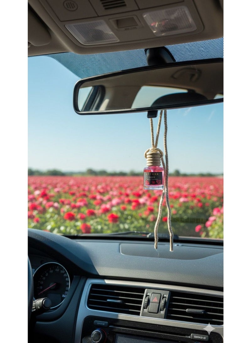 Litore Car Air Freshener 8 ml | Long-Lasting Hanging Diffuser with Essential Oils | Car Perfume for Odor Removal | Elegant Glass Bottle & Wooden Cap Design (Rose) - Image 4
