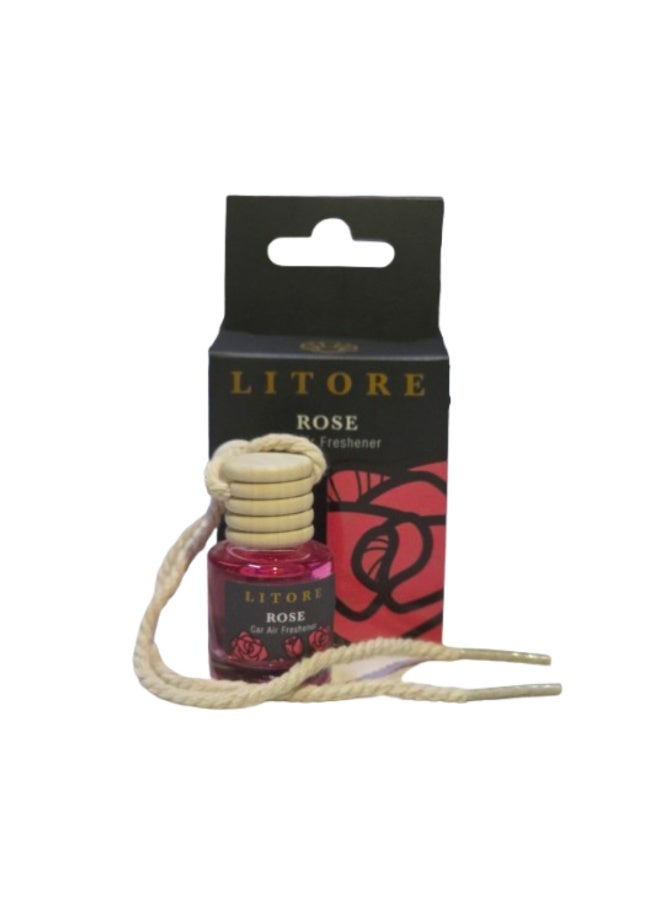 Litore Car Air Freshener 8 ml | Long-Lasting Hanging Diffuser with Essential Oils | Car Perfume for Odor Removal | Elegant Glass Bottle & Wooden Cap Design (Rose) - Image 3