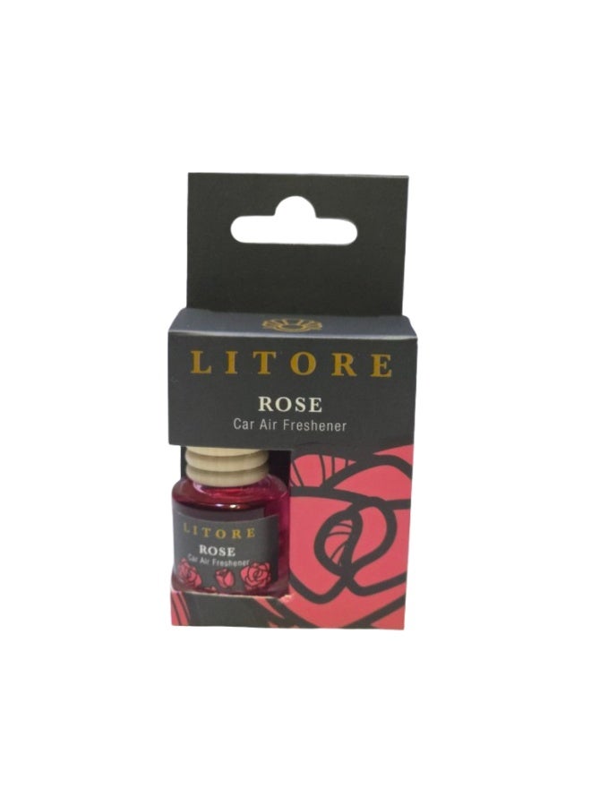 Litore Car Air Freshener 8 ml | Long-Lasting Hanging Diffuser with Essential Oils | Car Perfume for Odor Removal | Elegant Glass Bottle & Wooden Cap Design (Rose) - Image 2