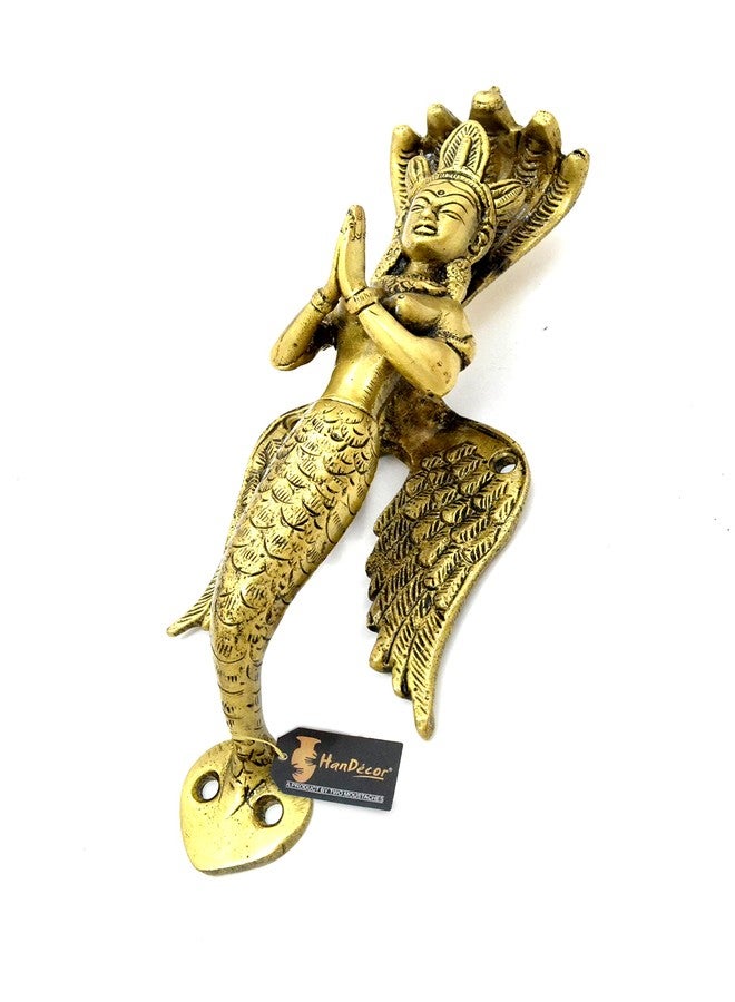 Two Moustaches 8.5 Inches Nagkanya Design Brass Door Handle, Snake Lady Door Handle, Handles for Main Door, Door Pulls, Standard Size, Antique Yellow, Pack of 1 - Image 2