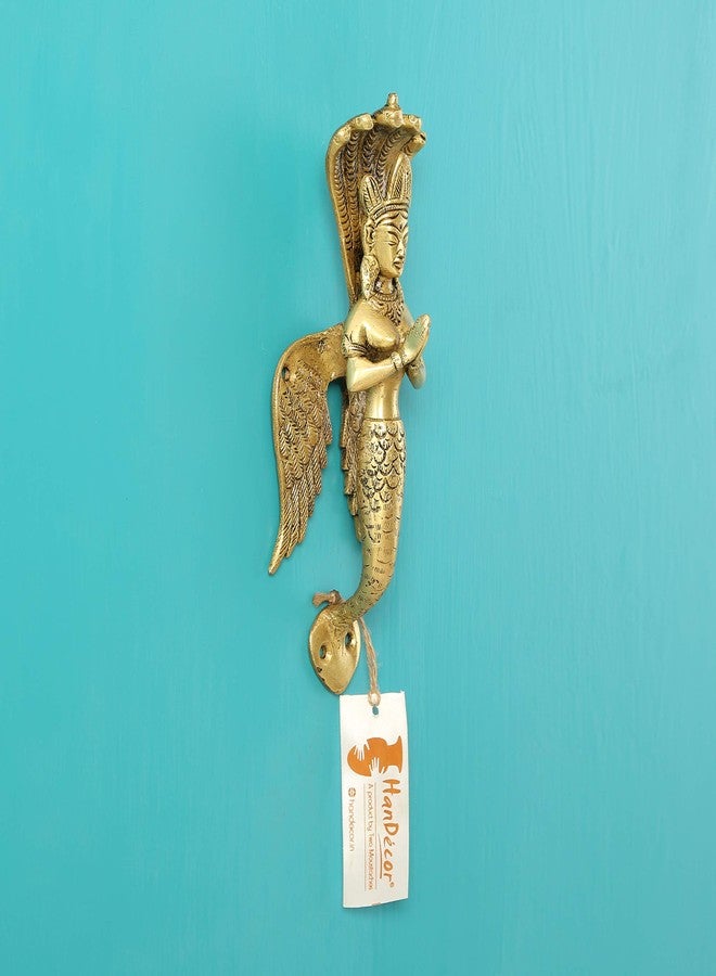 Two Moustaches 8.5 Inches Nagkanya Design Brass Door Handle, Snake Lady Door Handle, Handles for Main Door, Door Pulls, Standard Size, Antique Yellow, Pack of 1 - Image 3