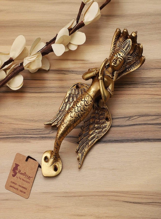 Two Moustaches 8.5 Inches Nagkanya Design Brass Door Handle, Snake Lady Door Handle, Handles for Main Door, Door Pulls, Standard Size, Antique Yellow, Pack of 1 - Image 1