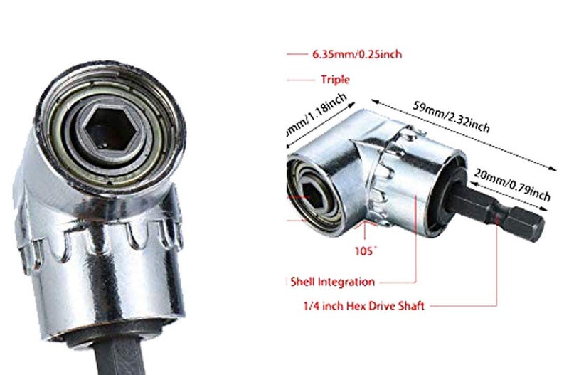 DIY Crafts 2 Pcs Drill Bit Socket Silver 105 Right Angle Screwdriver Bit Set Hex Drill Bit Socket Wrench Adapte2 Pcs Drill Bit Socket Silver - Image 2