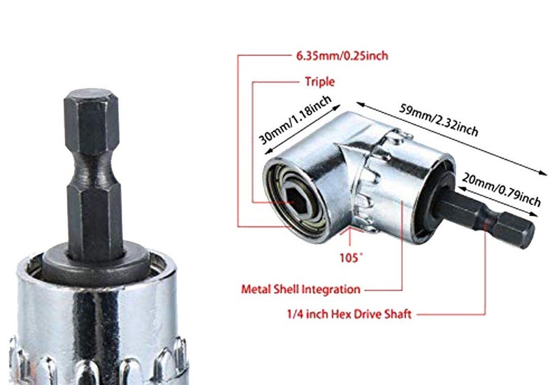 DIY Crafts 2 Pcs Drill Bit Socket Silver 105 Right Angle Screwdriver Bit Set Hex Drill Bit Socket Wrench Adapte2 Pcs Drill Bit Socket Silver - Image 3