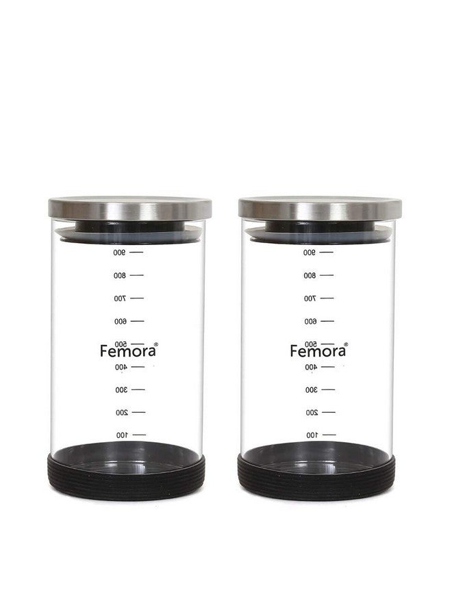 Femora Femora Borosilicate Glass Jar With Silicon Bottom & Air Tight Steel Lid|Glass Jars For Kitchen|Kitchen Storage Jars|1 Year Warranty|Jars for Gifting, Snacks, Spice, Cookies, Dry Food|900 ML| Set Of 2 - Image 1