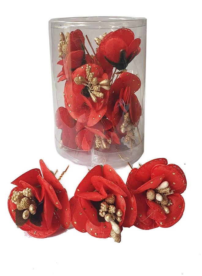 CHEM-AB ENTEREPIRSE Red Flower Velvet Attractive Beautiful Pins for Women 12 Pcs (Pack of 1) - Image 5