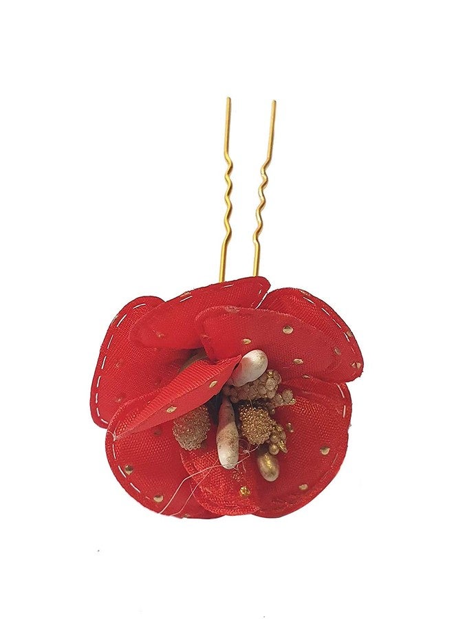 CHEM-AB ENTEREPIRSE Red Flower Velvet Attractive Beautiful Pins for Women 12 Pcs (Pack of 1) - Image 1