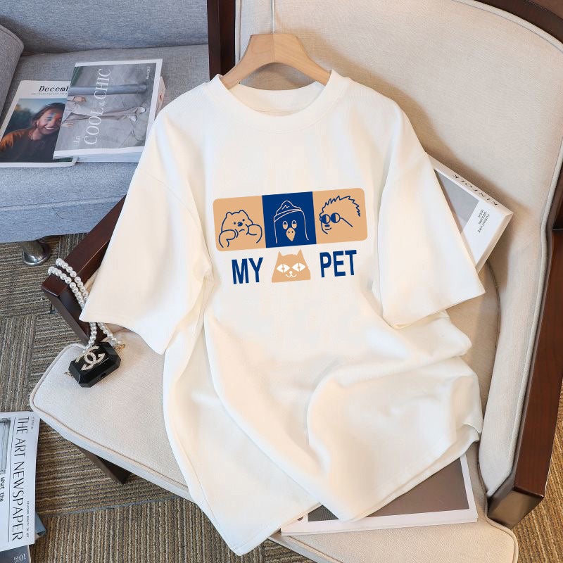 230G Heavy Cotton T-Shirt Women'S Shoulder Large Version Loose Short Sleeve Top Summer Japanese Women'S T-Shirt Base Shirt - Image 1