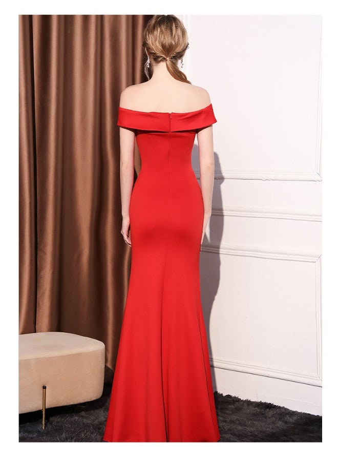 Loquat Elegant Off-Shoulder Evening Gown for Women - Fishtail Fit  Flare Dress  - Image 2