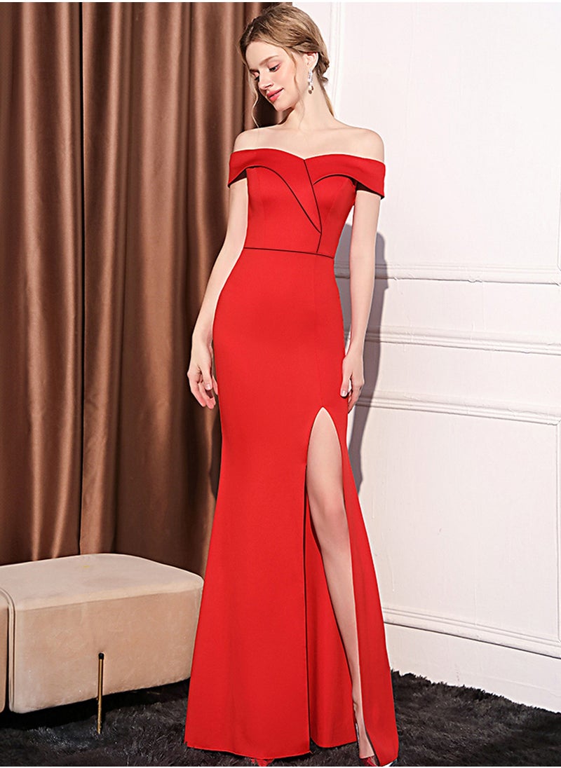 Loquat Elegant Off-Shoulder Evening Gown for Women - Fishtail Fit  Flare Dress  - Image 3