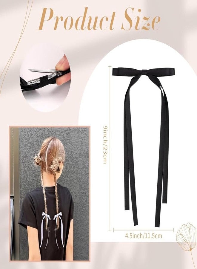 RECTYO GALLERY4PCS Luxury Hair Bows for Women Girls, Tassel Ribbon Bowknot Hair Clips Barrettes for Girl with Long Tail, Solid Satin Hair Accessories (Black+White) - Image 3
