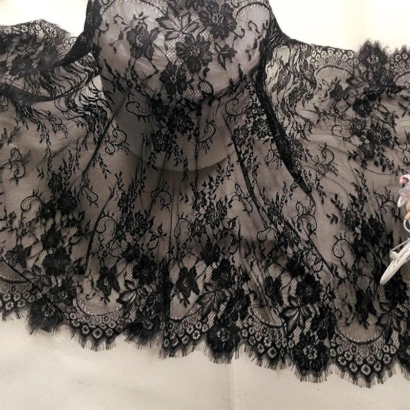 Zthread 3 Yards Eyelash Lace Fabric Floral Pattern Lace Trims for Sewing Dress Home Decor (29" W x 3 Yards, Black) - Image 5