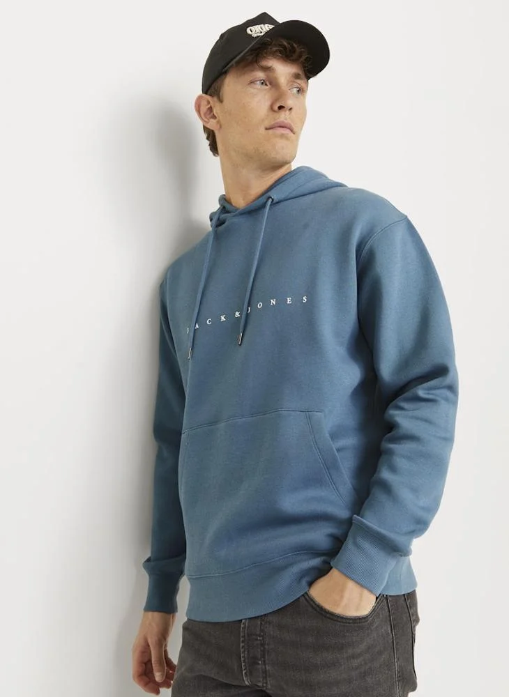 جاك اند جونز Logo Print Pull Over Hoodie