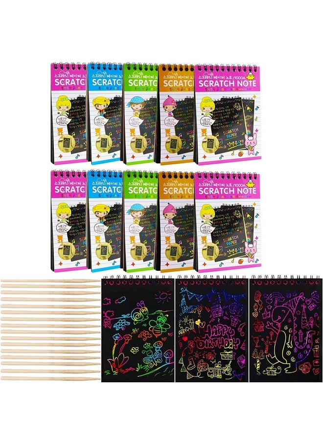 deziine deziine� A6 Drawing Book 10 Pages Rainbow Scratch Paper Notes Scratch Art Activity Books 5.5 inch x 4 inch Scratch Magic Doodle Note Pad for Kids Arts and Crafts Perfect Travel Activity (Pack of 10)  - Image 1
