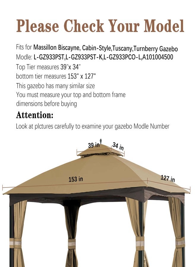 SCOCANOPY Replacement Top for 10x12 FT Gazebo Massillon Biscayne,Cabin-Style L-GZ933PST,Turnberry L-GZ933PCO-L,Tuscany L-GZ933PST-K (Beige Ripstop) - Image 2