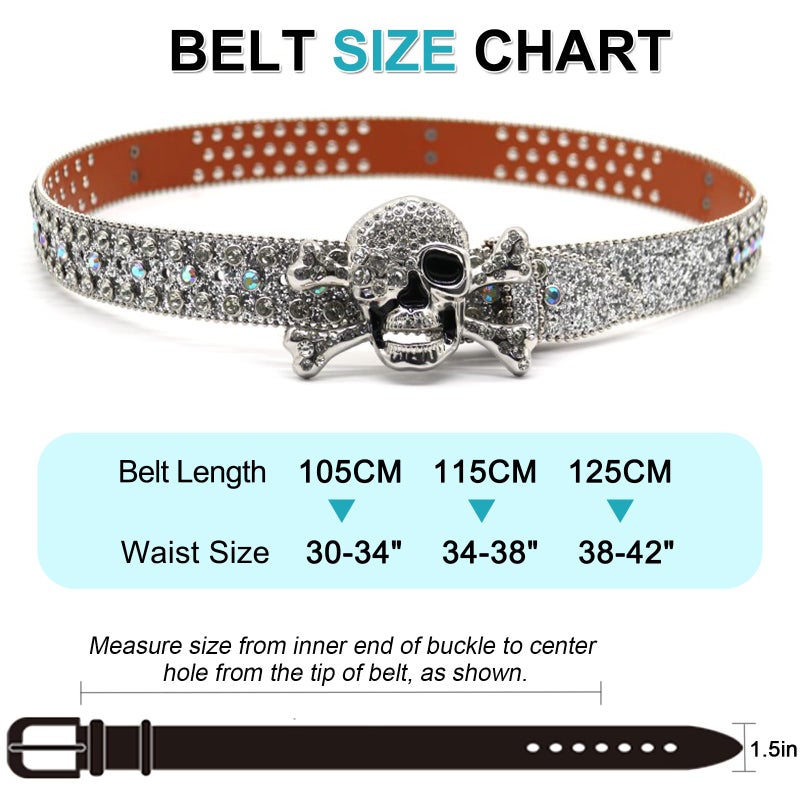 EVERBLTING Rhinestone Skull Belt Men Women Skull Rhinestone Belt Studded Punk Y2k Belts Western Cowgirl Belts - Image 3
