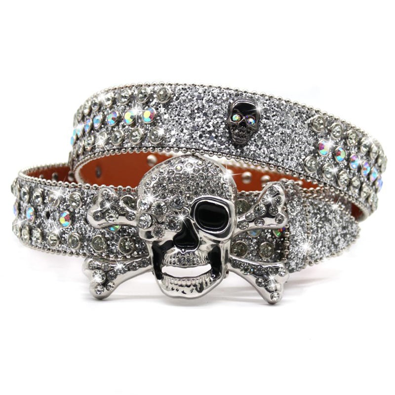 EVERBLTING Rhinestone Skull Belt Men Women Skull Rhinestone Belt Studded Punk Y2k Belts Western Cowgirl Belts - Image 1