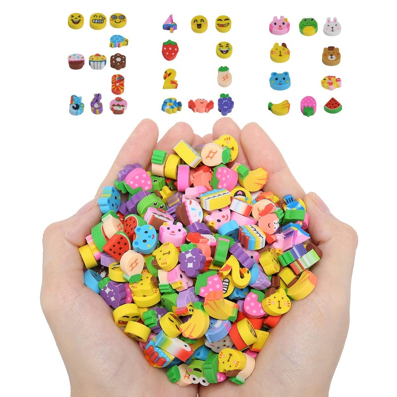 QDXATIVP 300PCS Mini Cute Pencil Erasers for KidsFun Fruits Animals Numbers Cakes Smiling Faces Assorted Novelty Erasers for Student Prize Homework Awards Party Gifts School SuppliesAnimals and Fruits - Image 2