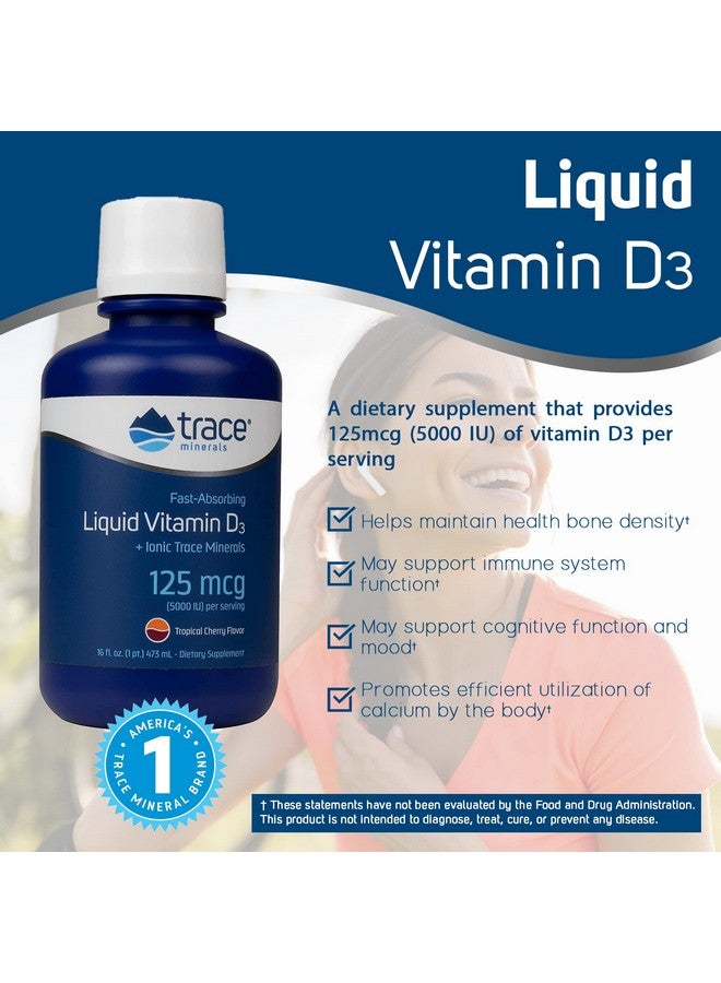 Trace Minerals | Liquid Vitamin D3 | 126 mcg (5000 IU) D3 with Full Spectrum of Ionic Trace Minerals | Fast Absorbing, High Potency | Natural Tropical Cherry Flavor | 32 Servings, 16 fl oz - Image 2