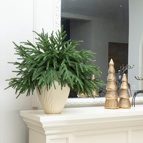 GIAUMA 12 Pcs Artificial Norfolk Pine Branches - 18" Realistic Faux Christmas Greenery Stems Fake Evergreen Cedar Picks Winter Greens for Vase DIY Crafts Garland Wreath Indoor Outdoor Holiday Decor - Image 3