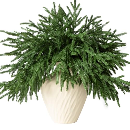 GIAUMA 12 Pcs Artificial Norfolk Pine Branches - 18" Realistic Faux Christmas Greenery Stems Fake Evergreen Cedar Picks Winter Greens for Vase DIY Crafts Garland Wreath Indoor Outdoor Holiday Decor - Image 1