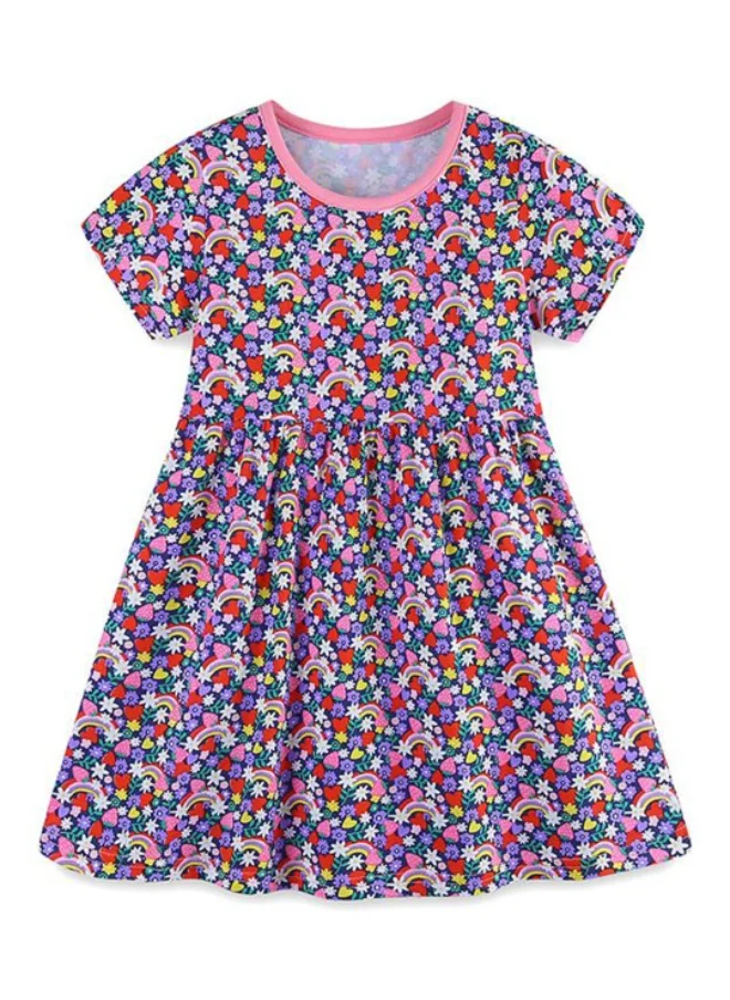 YUNIQEE Multicolour A-Line Crew Neck Printed Dress