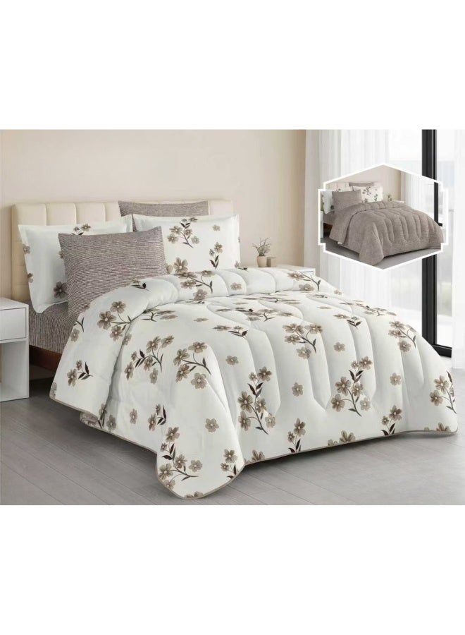SMART HOME Summer double Comforter fits a 200x200 cm bed. Reversible. Double-stuffed bedspread set. 6-piece microfiber sleeping set (Comforter, elastic mattress protector, 2 pillowcases, and 2 square pillowcases). Comforter size: 250x230 cm, mattress protector size: 200x200+30 cm - Image 1