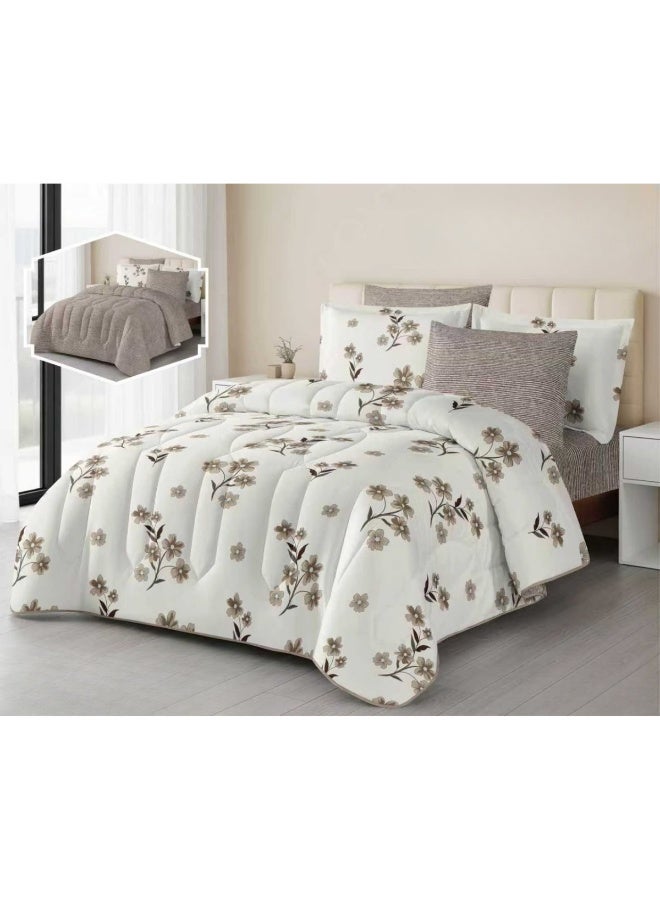 SMART HOME Summer double Comforter fits a 200x200 cm bed. Reversible. Double-stuffed bedspread set. 6-piece microfiber sleeping set (Comforter, elastic mattress protector, 2 pillowcases, and 2 square pillowcases). Comforter size: 250x230 cm, mattress protector size: 200x200+30 cm - Image 4