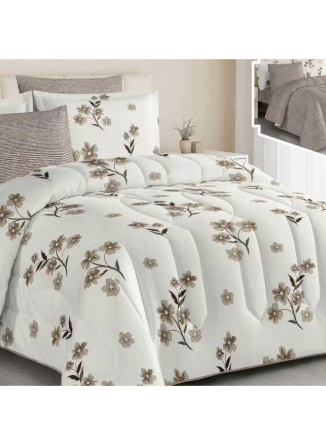 SMART HOME Summer double Comforter fits a 200x200 cm bed. Reversible. Double-stuffed bedspread set. 6-piece microfiber sleeping set (Comforter, elastic mattress protector, 2 pillowcases, and 2 square pillowcases). Comforter size: 250x230 cm, mattress protector size: 200x200+30 cm - Image 3