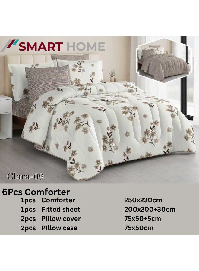 SMART HOME Summer double Comforter fits a 200x200 cm bed. Reversible. Double-stuffed bedspread set. 6-piece microfiber sleeping set (Comforter, elastic mattress protector, 2 pillowcases, and 2 square pillowcases). Comforter size: 250x230 cm, mattress protector size: 200x200+30 cm - Image 2