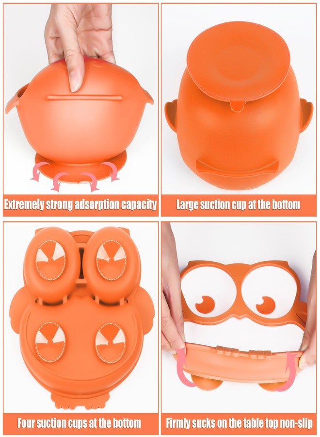 lokeisna Silicone Baby Feeding Set 13 Piece, Baby Led Weaning Feeding Supplies, Strong Suction Bowl & Plate, Adjustable Bibs, 4-in-1 Cup, Silicone Spoon, Food-grade Silicone (Orange with white) - Image 5
