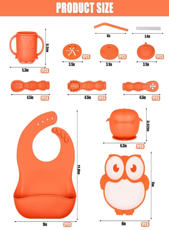 lokeisna Silicone Baby Feeding Set 13 Piece, Baby Led Weaning Feeding Supplies, Strong Suction Bowl & Plate, Adjustable Bibs, 4-in-1 Cup, Silicone Spoon, Food-grade Silicone (Orange with white) - Image 2