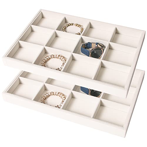 Coward 2PC Stackable 12 Grids Jewelry Organizer Tray Bracelet Display Stand for Selling Velvet Necklace Holder Earring Box Storage (12grid+12grid) - Image 1