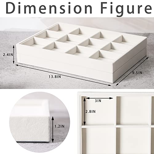 Coward 2PC Stackable 12 Grids Jewelry Organizer Tray Bracelet Display Stand for Selling Velvet Necklace Holder Earring Box Storage (12grid+12grid) - Image 2