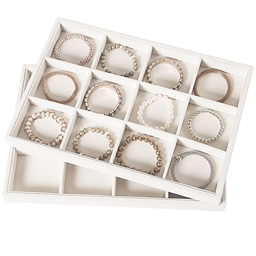 Coward 2PC Stackable 12 Grids Jewelry Organizer Tray Bracelet Display Stand for Selling Velvet Necklace Holder Earring Box Storage (12grid+12grid) - Image 3
