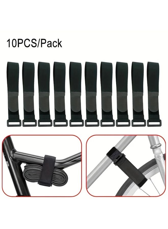 10pcs Black Nylon Bike Tie Fastening Strap With Buckle Reusable Self Adhesive Hook And Loop Cable Securing Straps - Image 2